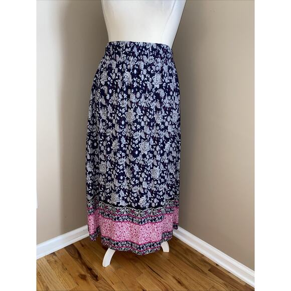 Lane Bryant Blue Pink White Floral Midi Elastic Waist Rayon Skirt Size 18/20 - Picture 1 of 7